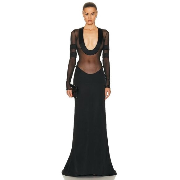 LaQuan Smith Scoop Neck Gown in Black Small New Womens Long Maxi Gown